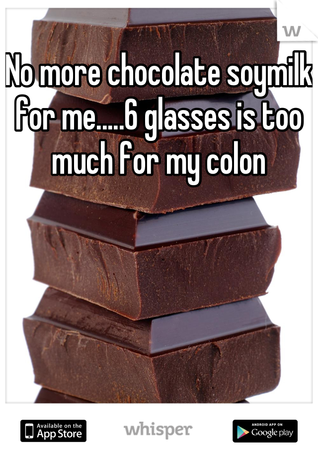 No more chocolate soymilk for me.....6 glasses is too much for my colon