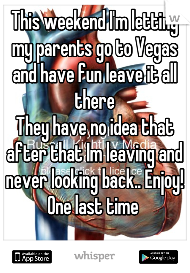 This weekend I'm letting my parents go to Vegas and have fun leave it all there
They have no idea that after that Im leaving and never looking back.. Enjoy! One last time 