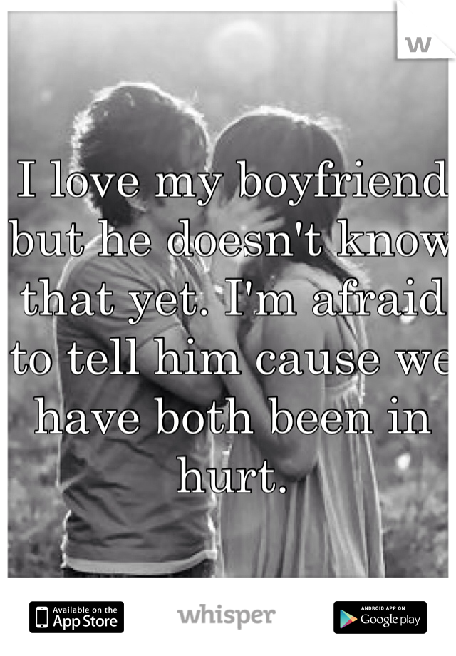 I love my boyfriend but he doesn't know that yet. I'm afraid to tell him cause we have both been in hurt.