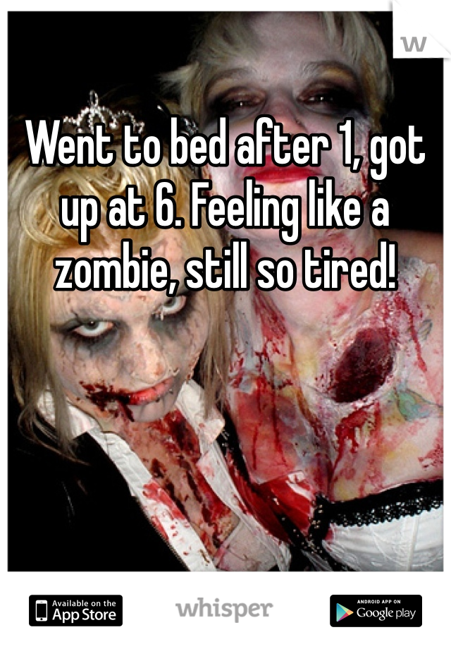 Went to bed after 1, got up at 6. Feeling like a zombie, still so tired!