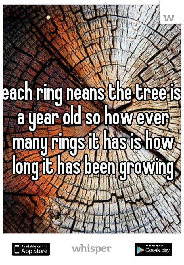 each ring neans the tree is a year old so how ever many rings it has is how long it has been growing