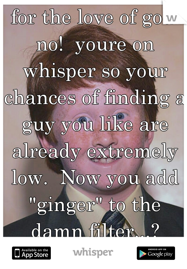 for the love of god no!  youre on whisper so your chances of finding a guy you like are already extremely low.  Now you add "ginger" to the damn filter...?