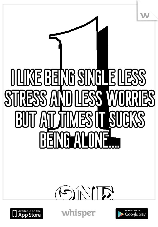 I LIKE BEING SINGLE LESS STRESS AND LESS WORRIES BUT AT TIMES IT SUCKS BEING ALONE....