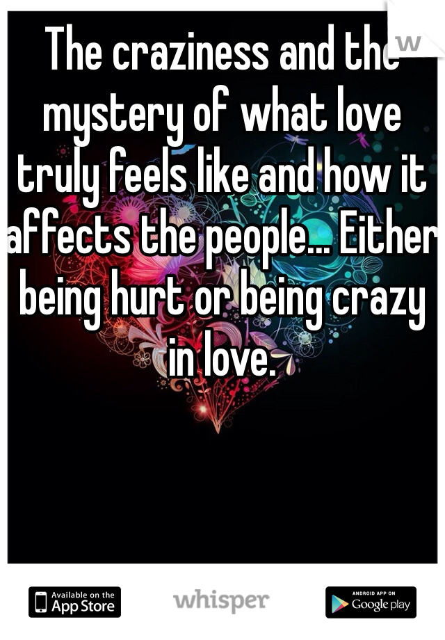 The craziness and the mystery of what love truly feels like and how it affects the people... Either being hurt or being crazy in love. 