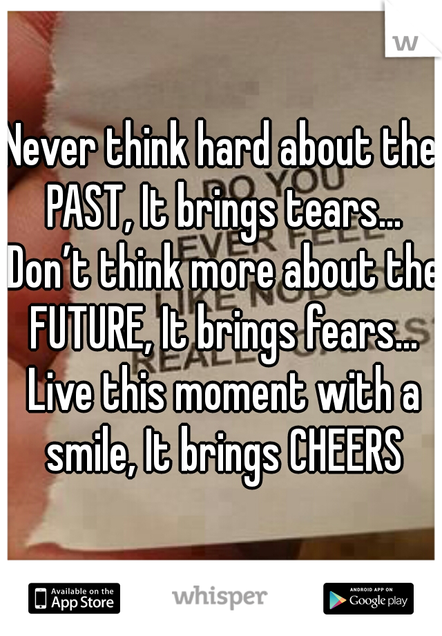 Never think hard about the PAST, It brings tears… Don’t think more about the FUTURE, It brings fears… Live this moment with a smile, It brings CHEERS