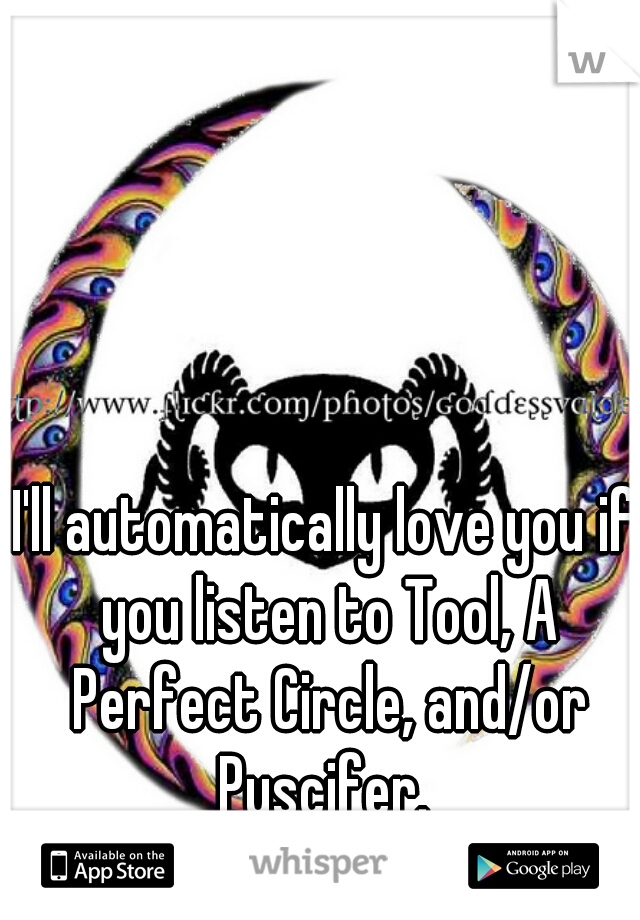 I'll automatically love you if you listen to Tool, A Perfect Circle, and/or Puscifer. 