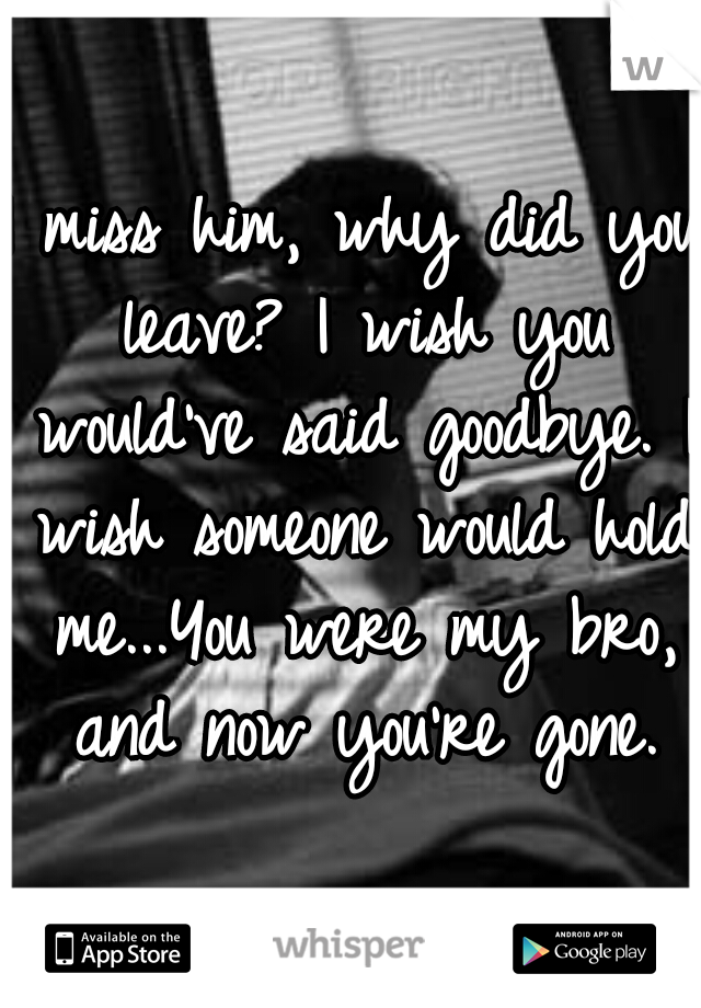 I miss him, why did you leave? I wish you would've said goodbye. I wish someone would hold me...You were my bro, and now you're gone.