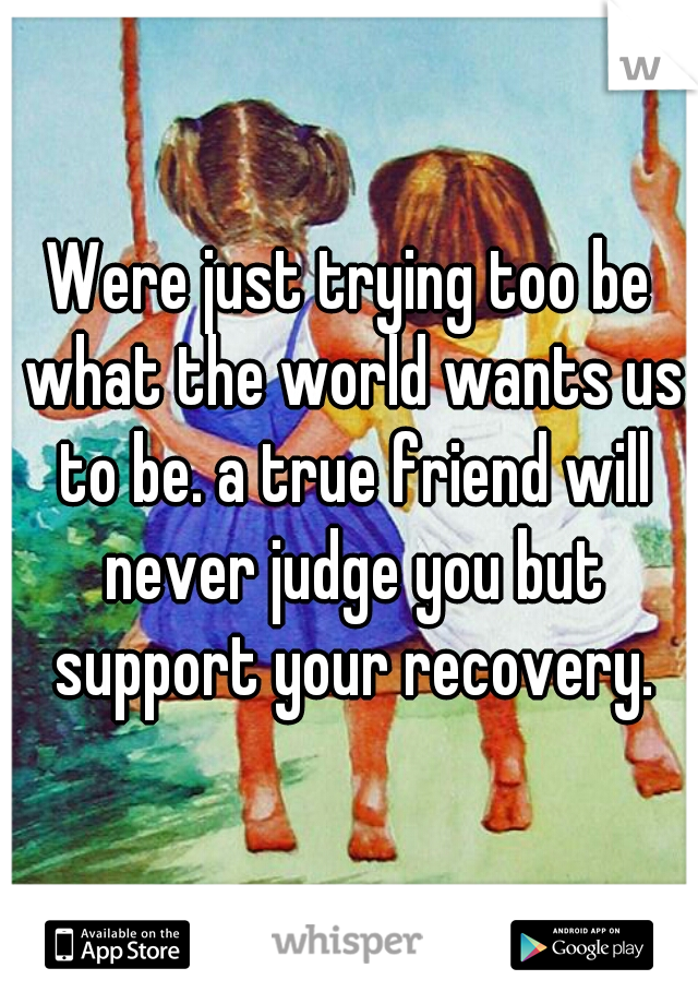 Were just trying too be what the world wants us to be. a true friend will never judge you but support your recovery.