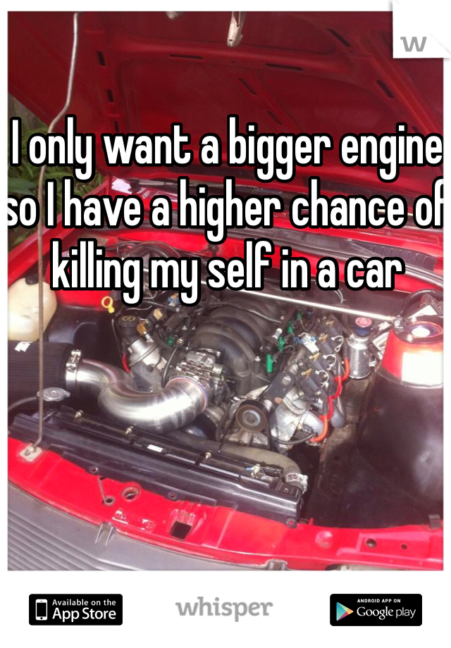 I only want a bigger engine so I have a higher chance of killing my self in a car 