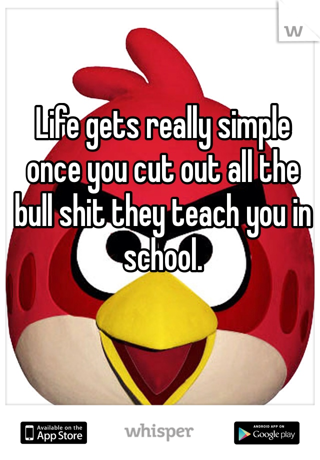 Life gets really simple once you cut out all the bull shit they teach you in school.
