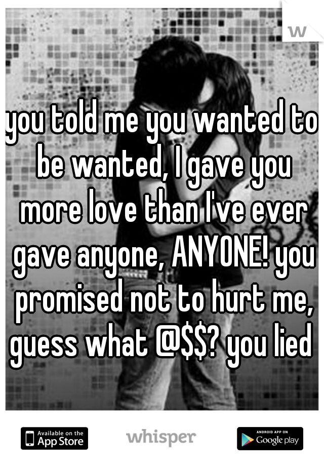 you told me you wanted to be wanted, I gave you more love than I've ever gave anyone, ANYONE! you promised not to hurt me, guess what @$$? you lied 