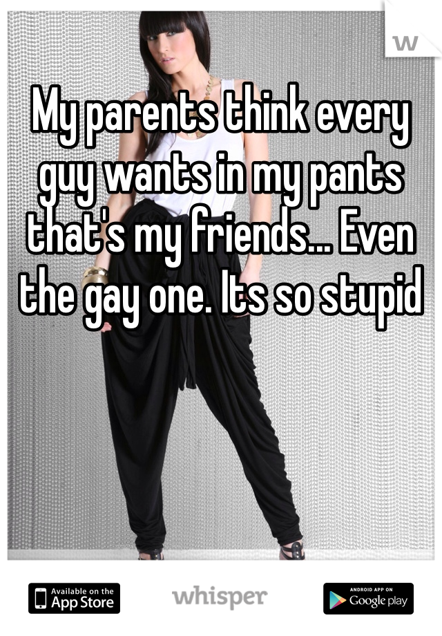 My parents think every guy wants in my pants that's my friends... Even the gay one. Its so stupid 