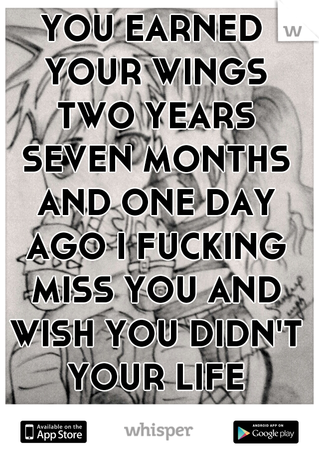 YOU EARNED YOUR WINGS TWO YEARS SEVEN MONTHS AND ONE DAY AGO I FUCKING MISS YOU AND WISH YOU DIDN'T YOUR LIFE BABYGIRL REST IN PEACE. 