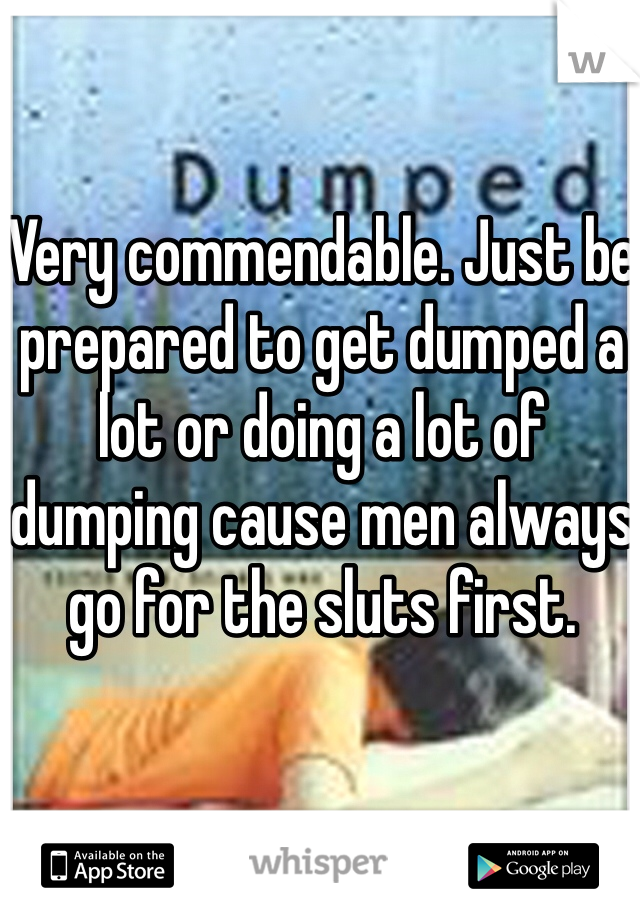 Very commendable. Just be prepared to get dumped a lot or doing a lot of dumping cause men always go for the sluts first. 