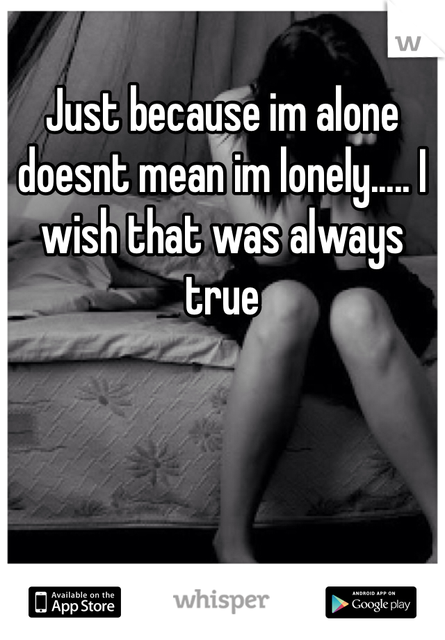 Just because im alone doesnt mean im lonely..... I wish that was always true