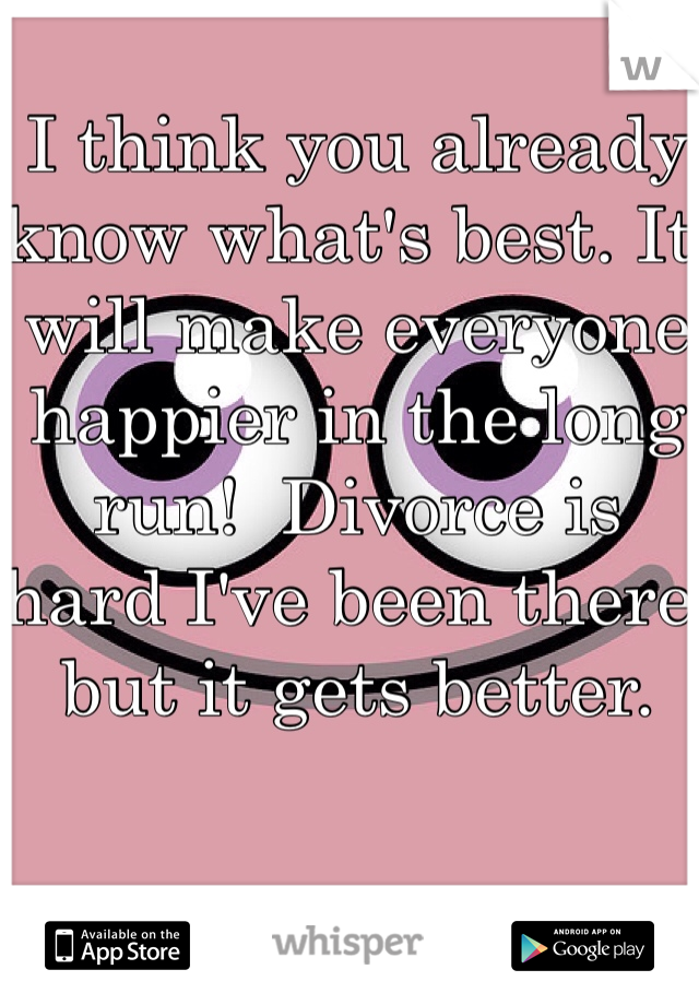 I think you already know what's best. It will make everyone happier in the long run!  Divorce is hard I've been there but it gets better. 