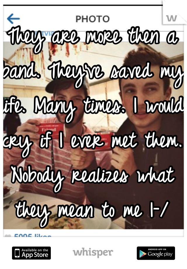 They are more then a band. They've saved my life. Many times. I would cry if I ever met them. Nobody realizes what they mean to me |-/