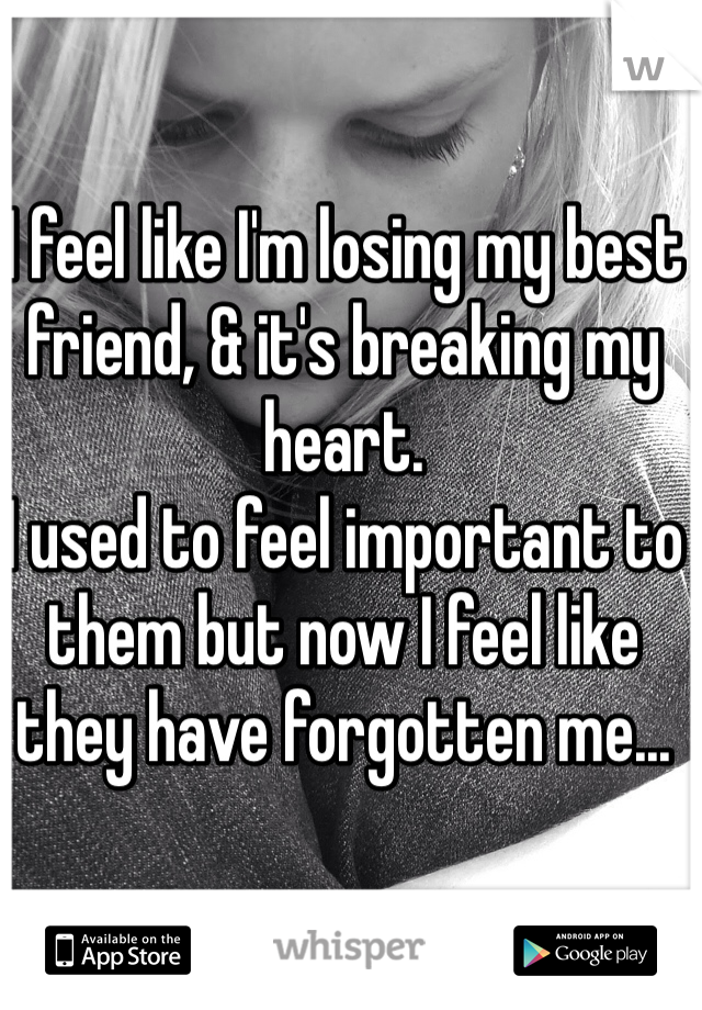 I feel like I'm losing my best friend, & it's breaking my heart. 
I used to feel important to them but now I feel like they have forgotten me... 