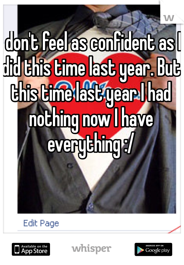 I don't feel as confident as I did this time last year. But this time last year I had nothing now I have everything :/ 