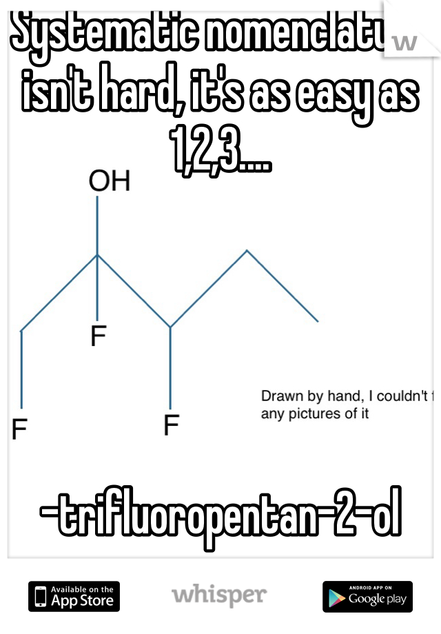 Systematic nomenclature isn't hard, it's as easy as 1,2,3....





-trifluoropentan-2-ol