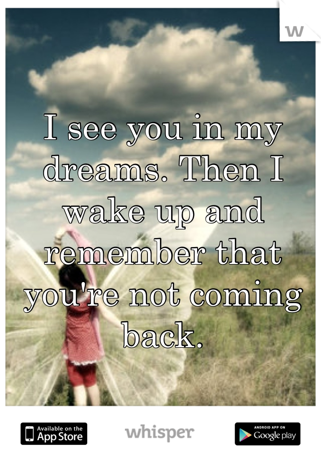 I see you in my dreams. Then I wake up and remember that you're not coming back.