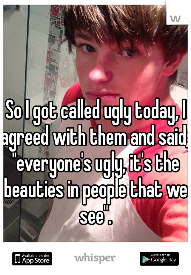 So I got called ugly today, I agreed with them and said, "everyone's ugly, it's the beauties in people that we see".