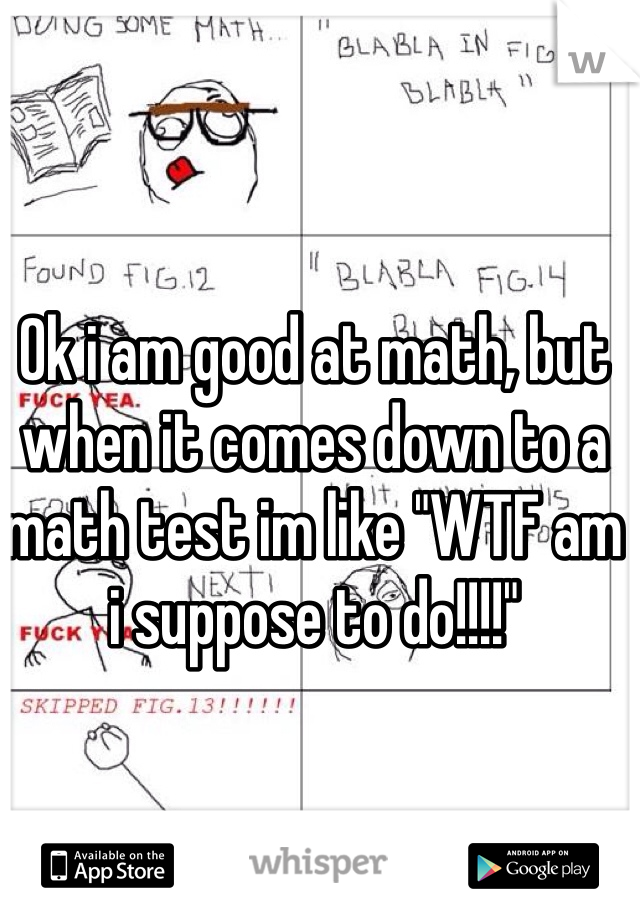 Ok i am good at math, but when it comes down to a math test im like "WTF am i suppose to do!!!!" 