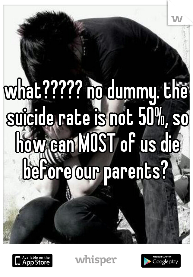 what????? no dummy. the suicide rate is not 50%, so how can MOST of us die before our parents? 