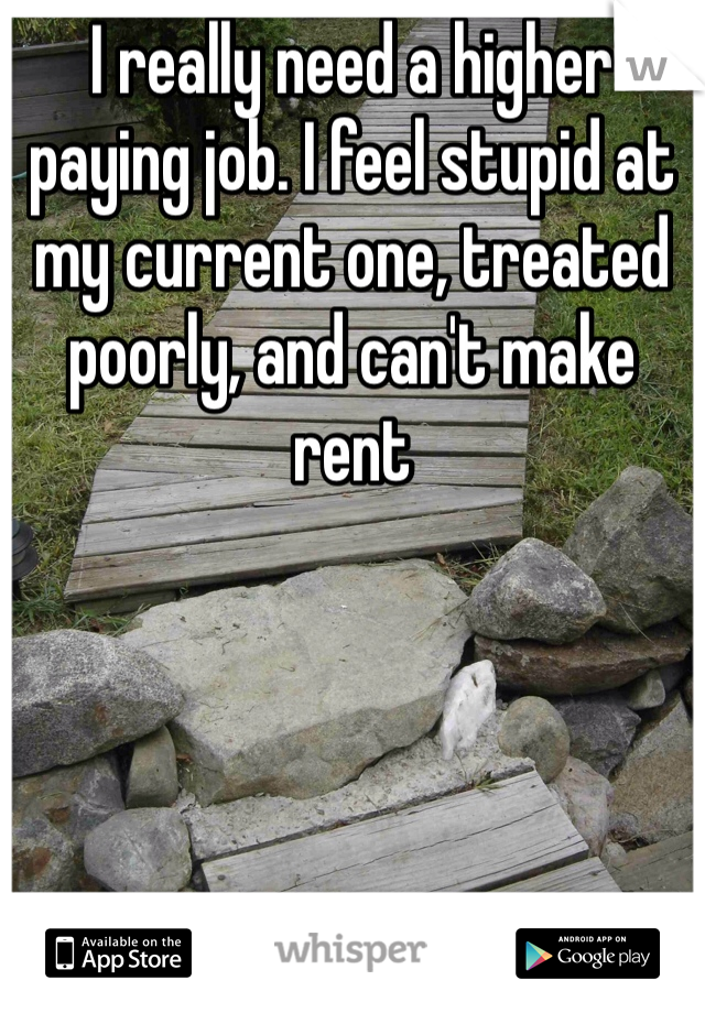 I really need a higher paying job. I feel stupid at my current one, treated poorly, and can't make rent 