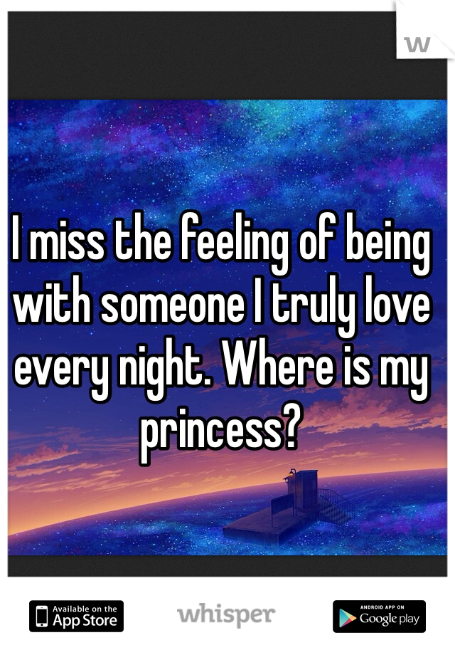 I miss the feeling of being with someone I truly love every night. Where is my princess? 