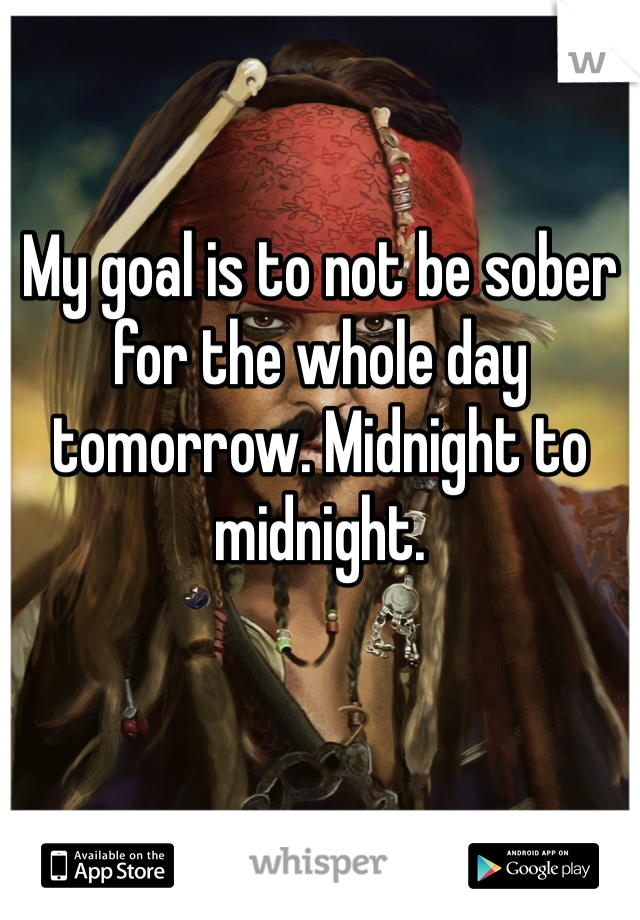 My goal is to not be sober for the whole day tomorrow. Midnight to midnight. 