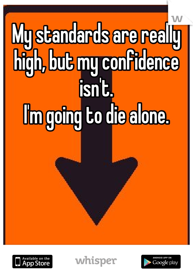 My standards are really high, but my confidence isn't.
I'm going to die alone.