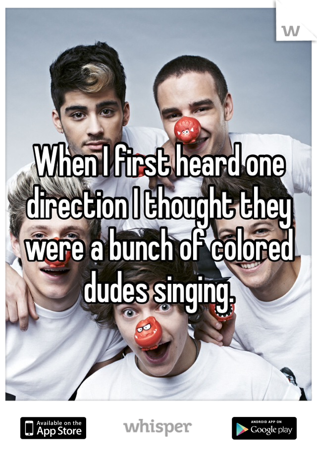 When I first heard one direction I thought they were a bunch of colored dudes singing. 