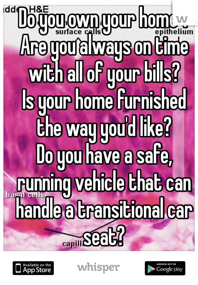 Do you own your home ? 
Are you always on time with all of your bills? 
Is your home furnished the way you'd like? 
Do you have a safe, running vehicle that can handle a transitional car seat?

Babies are a big commitment; get your ducks in a row first.