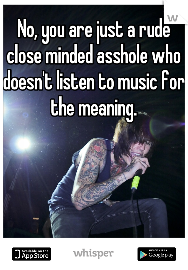 No, you are just a rude close minded asshole who doesn't listen to music for the meaning.