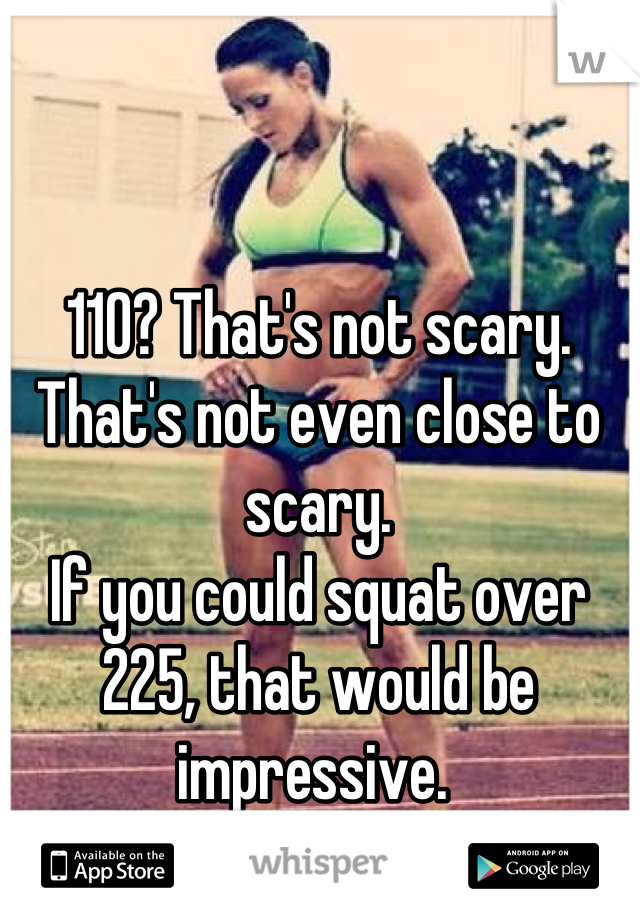 110? That's not scary. That's not even close to scary. 
If you could squat over 225, that would be impressive. 