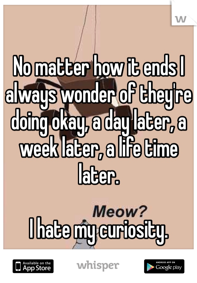 No matter how it ends I always wonder of they're doing okay, a day later, a week later, a life time later. 

I hate my curiosity. 