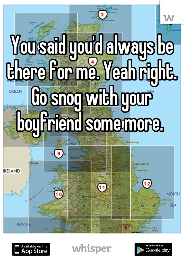 You said you'd always be there for me. Yeah right. Go snog with your boyfriend some more. 