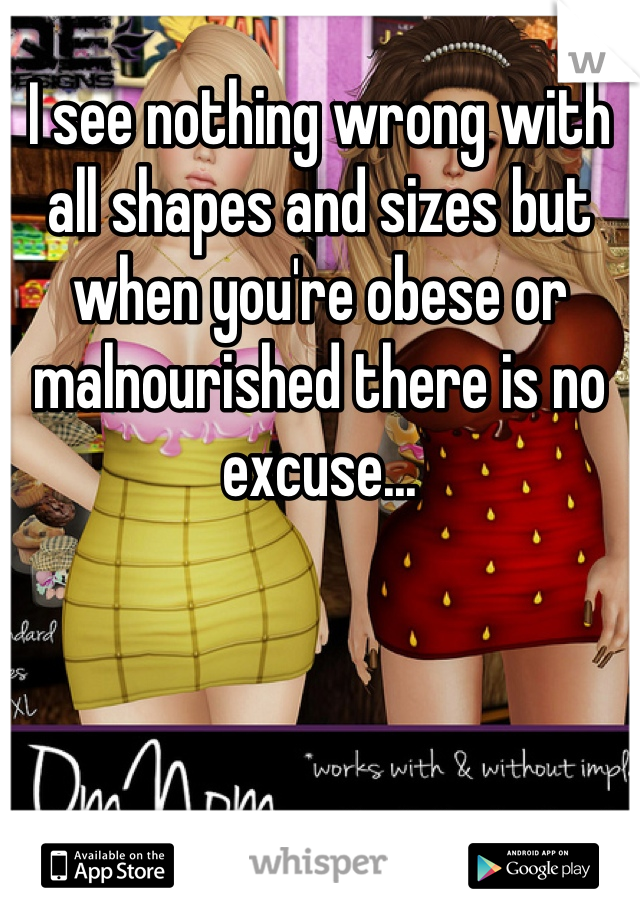 I see nothing wrong with all shapes and sizes but when you're obese or malnourished there is no excuse...