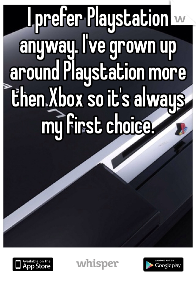 I prefer Playstation anyway. I've grown up around Playstation more then Xbox so it's always my first choice. 