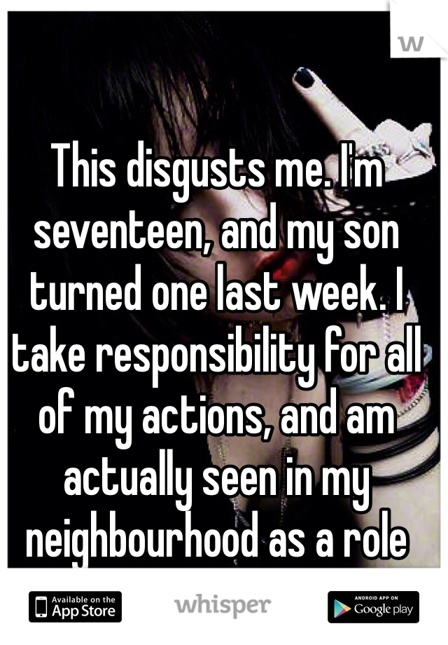 This disgusts me. I'm seventeen, and my son turned one last week. I take responsibility for all of my actions, and am actually seen in my neighbourhood as a role model to all mums. 