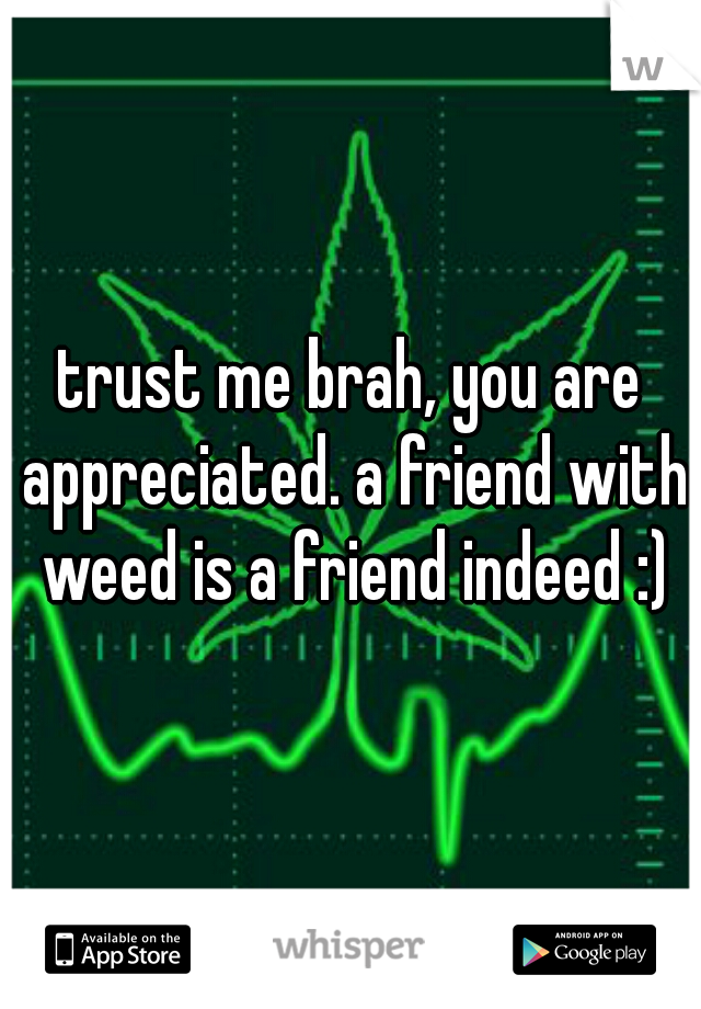 trust me brah, you are appreciated. a friend with weed is a friend indeed :)