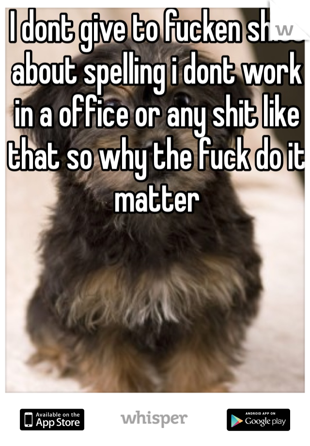 I dont give to fucken shits about spelling i dont work in a office or any shit like that so why the fuck do it matter
