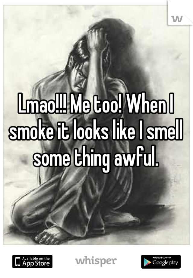 Lmao!!! Me too! When I smoke it looks like I smell some thing awful.