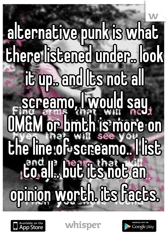 alternative punk is what there listened under.. look it up.. and Its not all screamo, I would say OM&M or bmth is more on the line of screamo.. I list to all.. but its not an opinion worth. its facts.