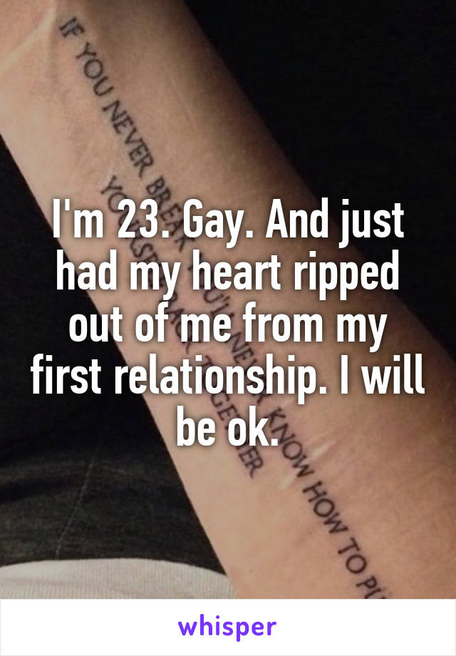 I'm 23. Gay. And just had my heart ripped out of me from my first relationship. I will be ok.