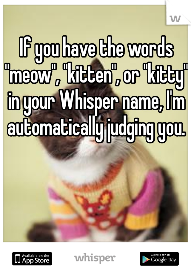 If you have the words "meow", "kitten", or "kitty" in your Whisper name, I'm automatically judging you. 