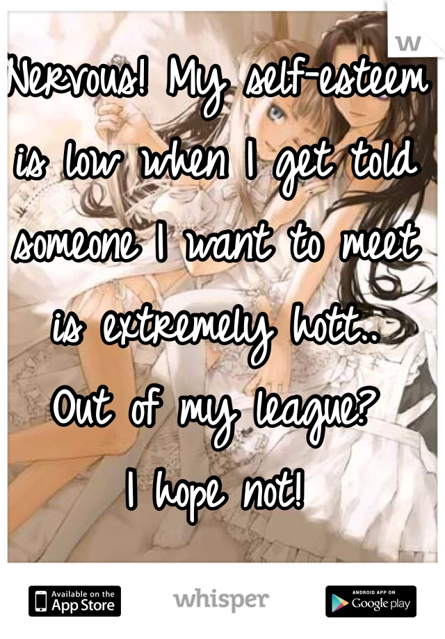 Nervous! My self-esteem is low when I get told someone I want to meet 
is extremely hott..
Out of my league?
I hope not!