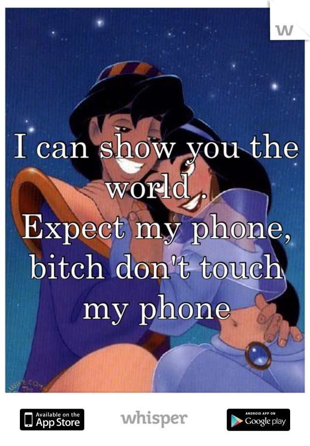 I can show you the world .
Expect my phone, bitch don't touch my phone 
