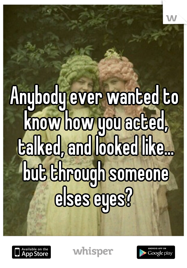 Anybody ever wanted to know how you acted, talked, and looked like... but through someone elses eyes? 
